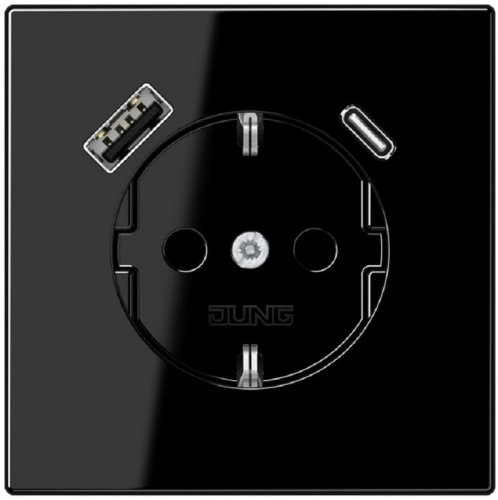 Розетка с заземлением +2хUSB тип A+C без рамки Jung LS990 1-м. черный фото Розетка с заземлением +2хUSB тип A+C без рамки Jung LS990 1-м. черный картинка